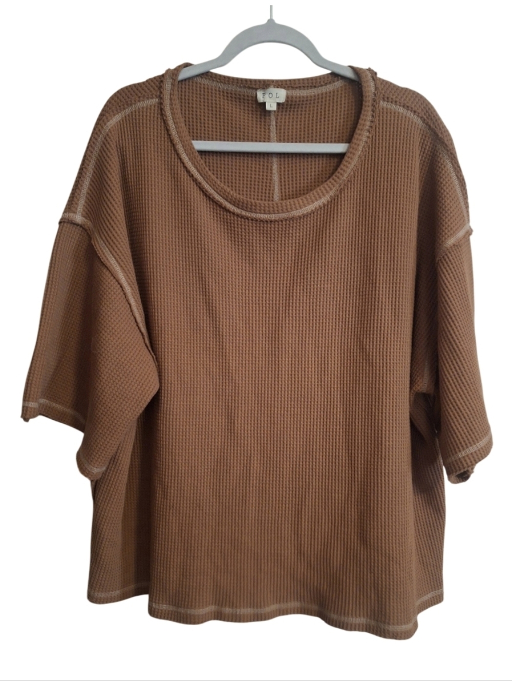 Nwot POL Boxy Waffle Knit Brown Top Size Large